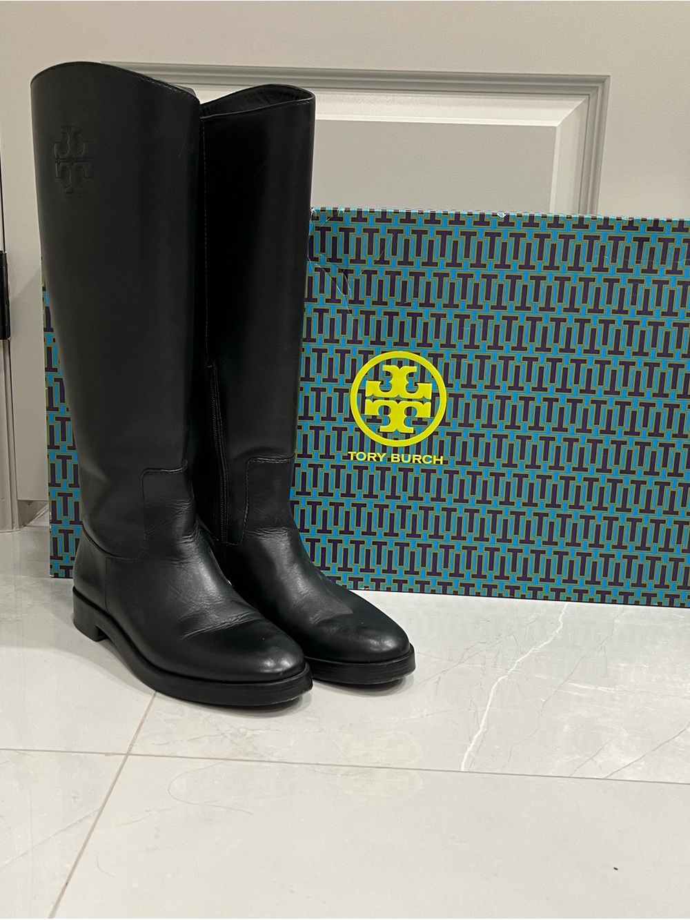 Tory Burch Black Tall Leather Riding Boots